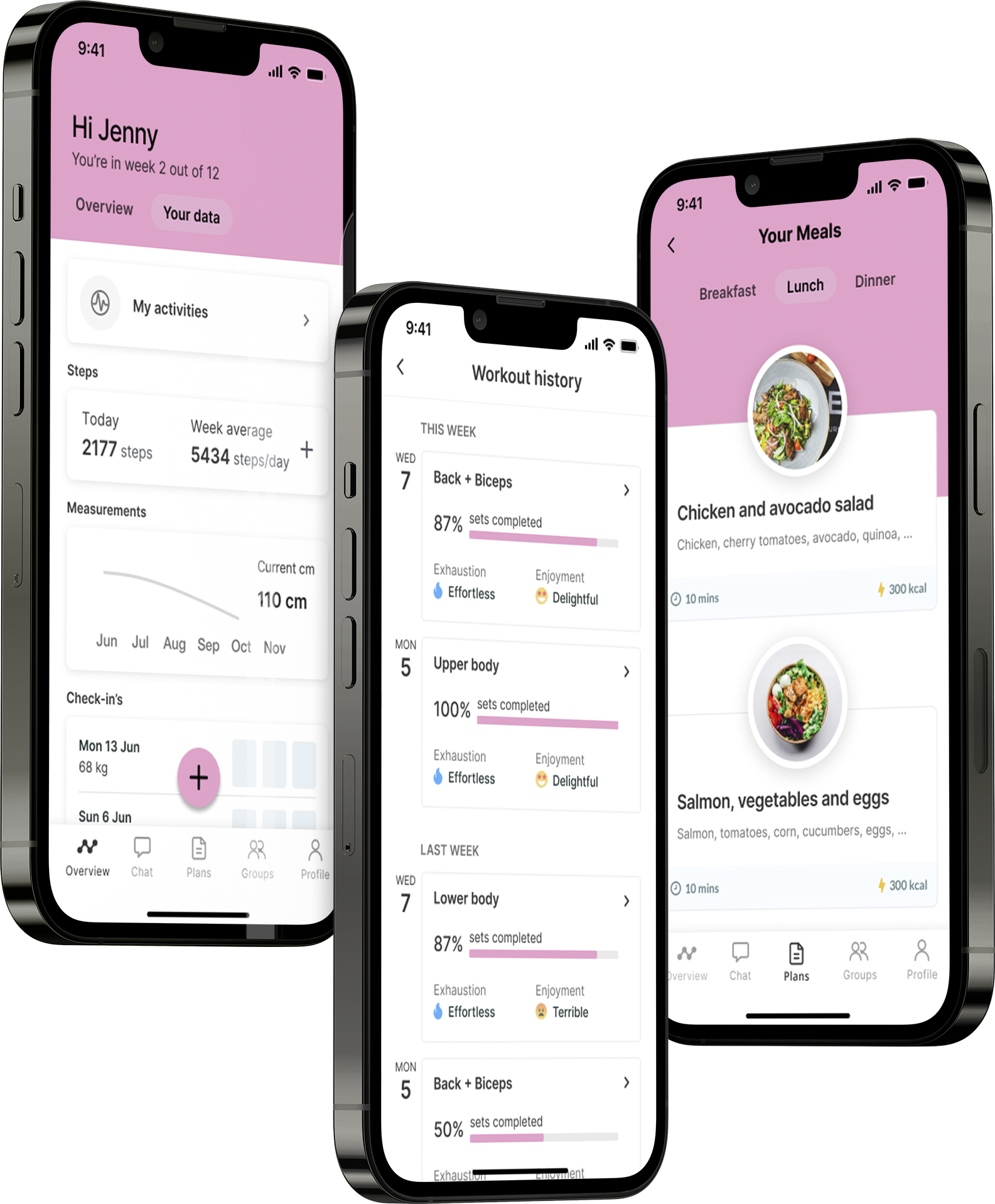 Een mockup van de coaching app die de functies laat zien.